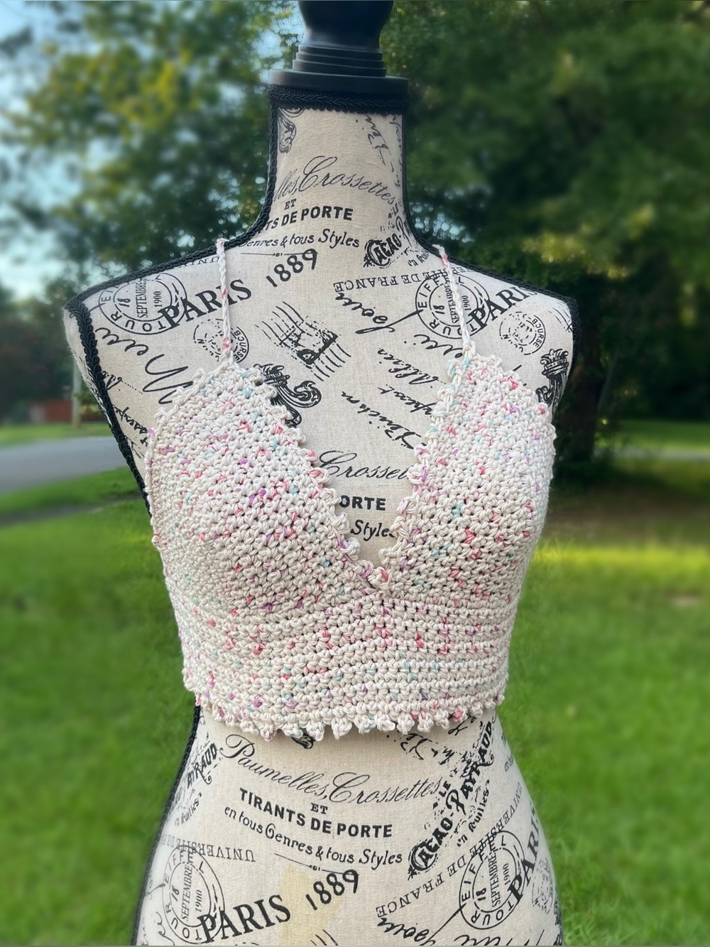 Handmade Crochet Bralette Crop Top Backless Corset Size Small Cotton